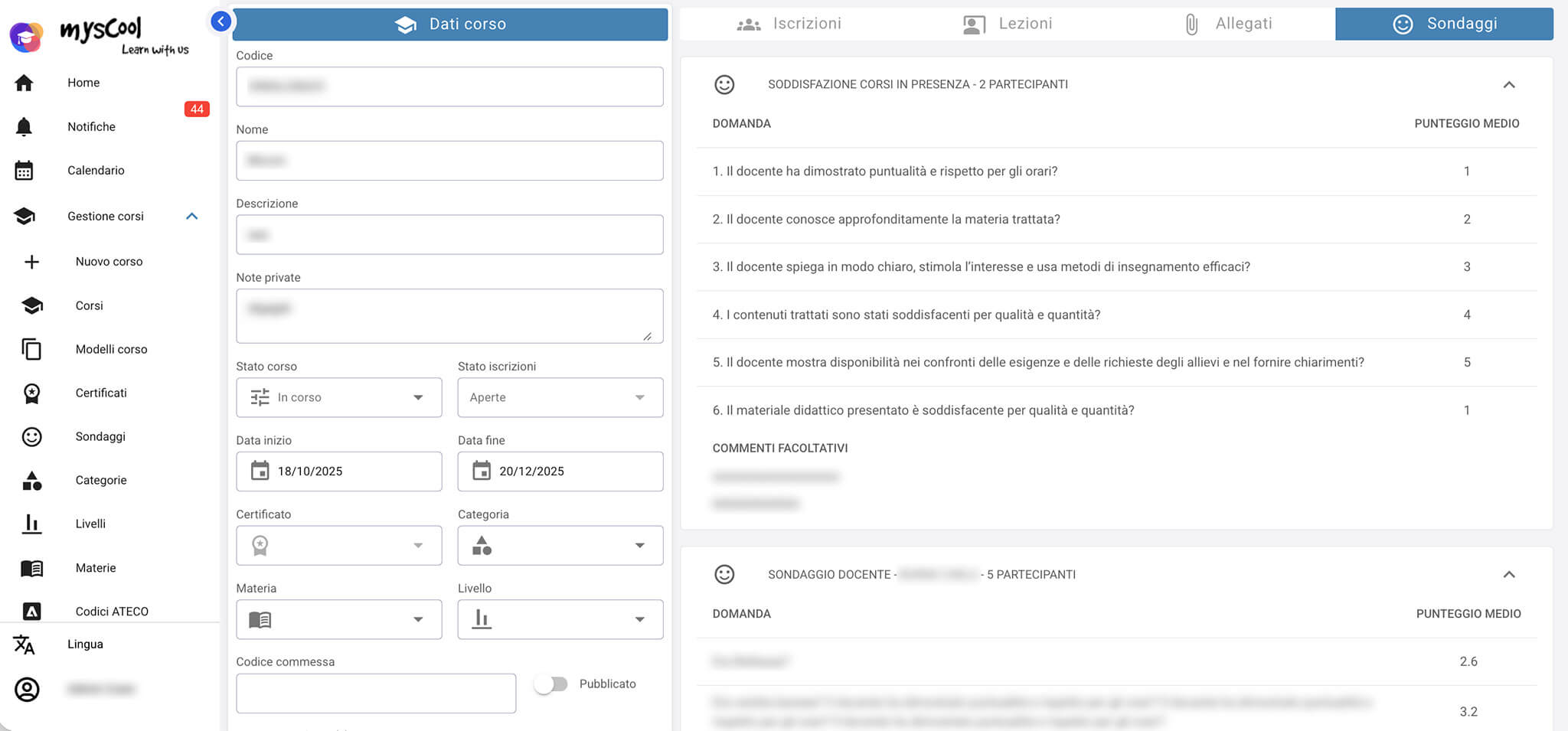 Gestione dei Sondaggi e delle Valutazioni