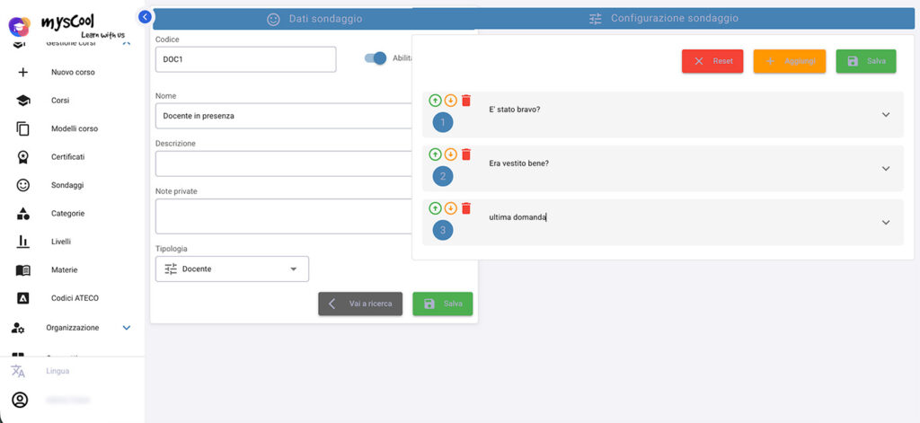 Gestione Sondaggi MysCool