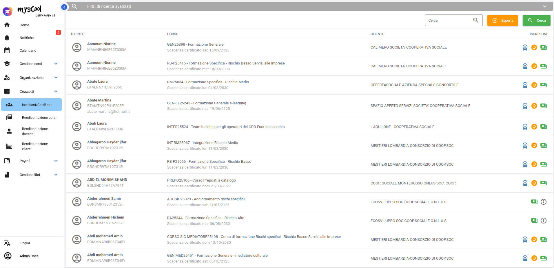 Controllo Iscritti e Certificati