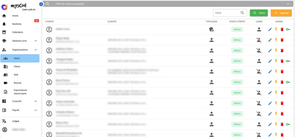 Gestione Utenti MysCool