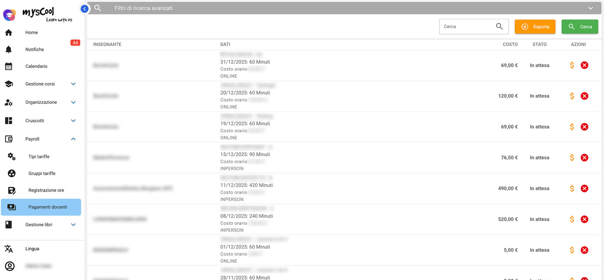 Gestione Payroll e Pagamenti Docenti